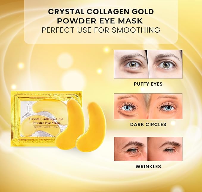 Under Eye Patches (20 Pairs) - Golden Eye Mask with Amino Acid & Collagen, Cooling Eye Care for Wrinkles, Puffy Eyes & Dark Circles, Skincare Treatment for Men & Women