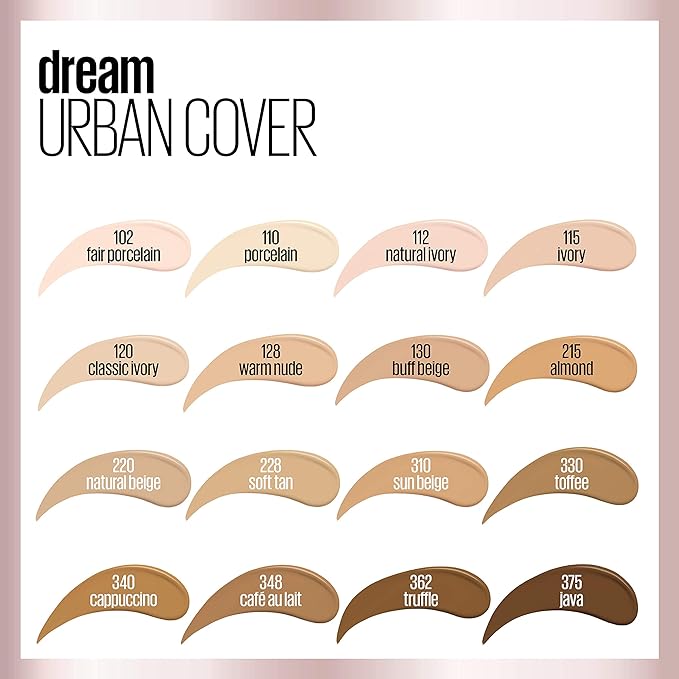 Maybelline Dream Urban Cover Flawless Coverage Foundation Makeup, SPF 50, Almond