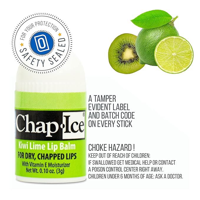 Chap-Ice® | 12-Count Mini Kiwi Lime Lip Balm | Lip Balm Pack Fortified with Vitamin E for Dry, Cracked Lips | Made in USA | 12-Count Mini Lip Balm with Kiwi Lime Flavor (0.10oz/3g Each)