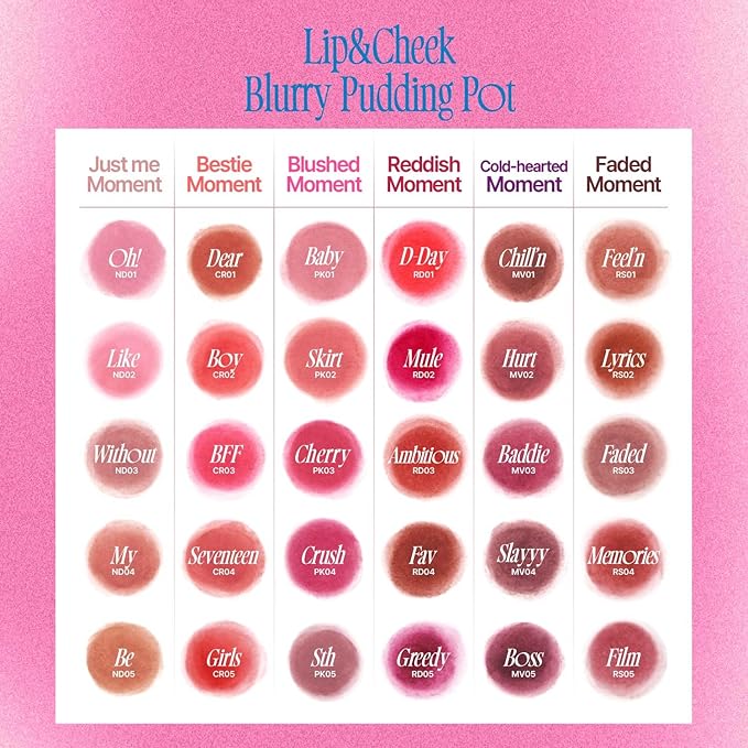 Lip&Cheek Blurry Pudding Pot | Cold-hearted Moment - Baddie | Makeup Blush, Buildable Lightweight, Multi-Use Soft Matte Finish | 5g
