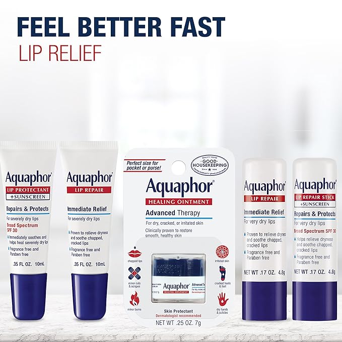 Aquaphor Lip Repair Lip Balm with Sunscreen, Lip Protectant, Lip Balm SPF 30, 0.35 Oz Tube