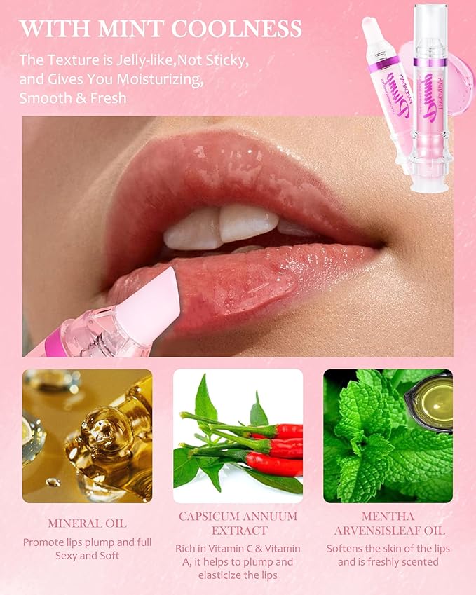 Lip Plumping Booster Lip Gloss, Glossy Lip Tinted Stain, High-Shine Smooth Fuller Lips, Hydrating & Volumizes Lip Oil Lip Glaze, Plump and Pout Plumper Lipstick, Christmas Makeup Gift for Women-01#