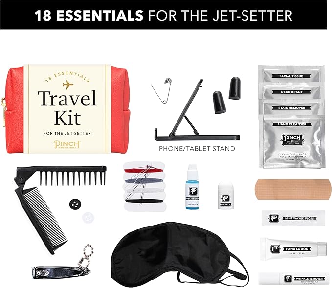 Pinch Provisions Travel Kit, includes 18 Must-Have Emergency Essential Items for Travelling, Ideal Road Trip or Airport Gift for Friends, Family & Peers, Portable Pouch