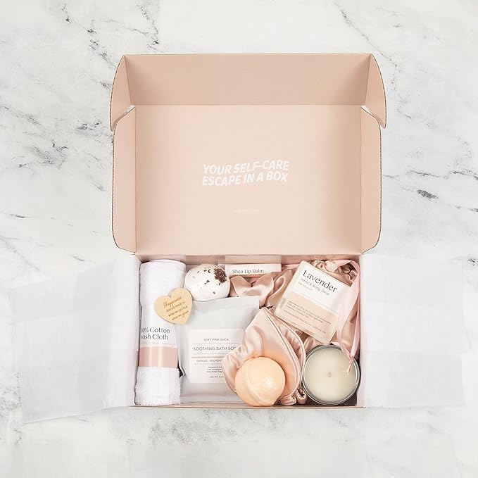 Dear Ava Spa Gifts for Women | Organic Self Care luxury Anti Stress Relaxing Bath and Body Kit Set Basket Box for Her with Heartfelt Card | Premium Spa Gift for Best Mom
