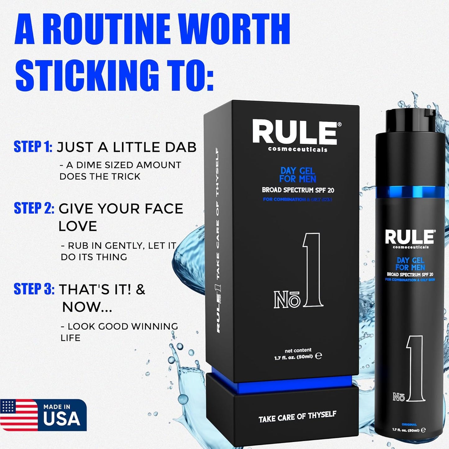 No.1 Day Gel for Men, 10-in-1 Anti-Aging Face Moisturizer to Reduce Wrinkles, SPF 20, Collagen, Vitamins B, C & E - Combination & Oily Skin - Original, 50 mL