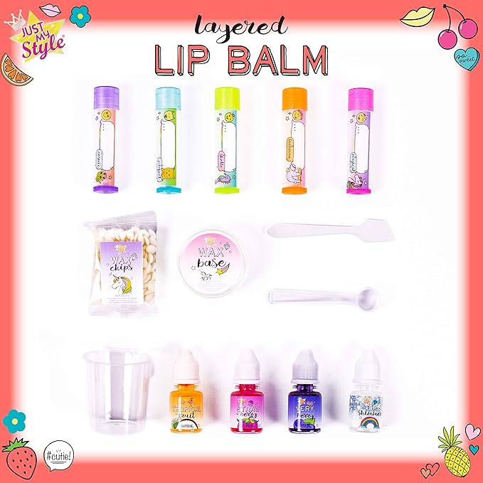 Just My Style Layered Lip Balm by Horizon Group USA, DIY 5 Shimmering Lip Balms, Mix Fruity Flavors To Make Your Own Unique Lip Balm. Strawberry, Tropical Fruit & Very Berry