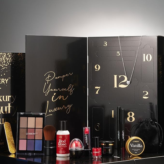 Birthday Gifts for Her, Beauty Treasures 12 Day Makeup Gift Set - Birthday Gift Box With Women's Skincare and Makeup Surprises - Gifts for Women with Unique Surprises