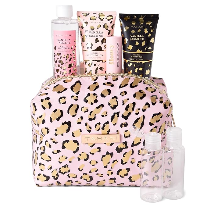 Tahari Spa Gift Set for Women, Vanilla Jasmine Spa Set, Bath Kit for Women Gift Set Includes Body Lotion, Body Wash, Hand Cream, Lotion Gift Set for Women, Birthday Gifts For Women - (Leopard)