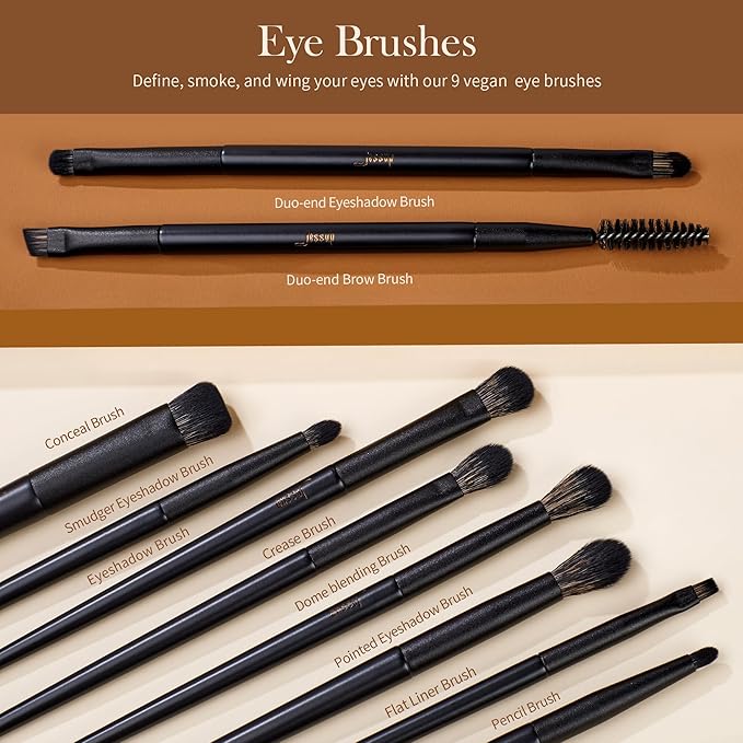Jessup Makeup Brushes Set Jessup Make up Brushes 14Pcs Black Kabuki Foundation Eyeshadow Contour Concealer Powder Eyeliner Crease Eyebrow Blending Brush with Gift Box, T336-G