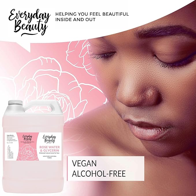 Rose Water & Glycerin Enhanced Facial Toner - 1 Gallon Bulk Alcohol-Free Vegan All Natural Refreshing for Face and Hair - Uplifts, Calming & Soothing for All Skin Types