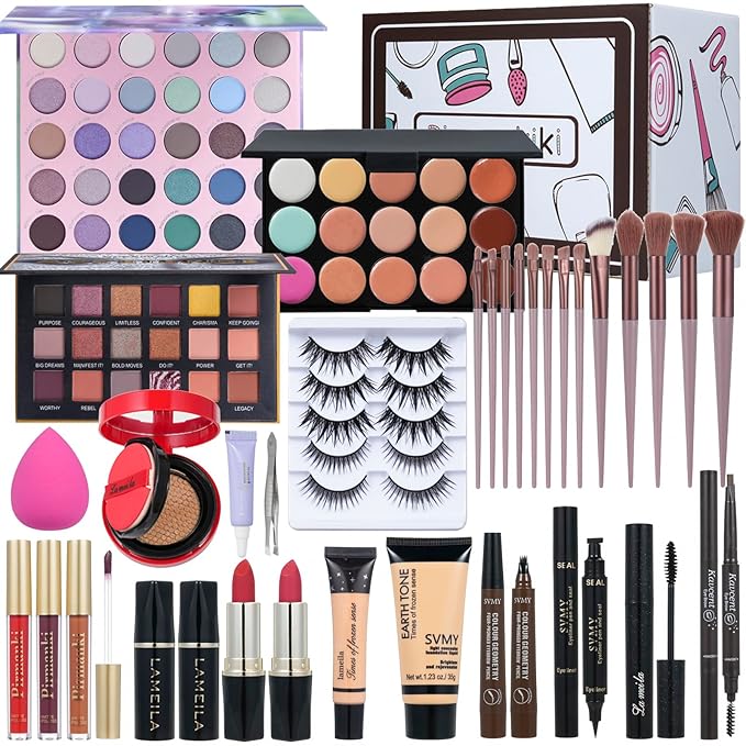 All in One Makeup Kit for Women Full Kit,Travel Makeup Set,Makeup Gift Set for Girls & Teen,Professional Makeup Kit Includes lash Clusters Kit Eyeshadow Lipstick Brow Pencil Eyeliner Brush Set