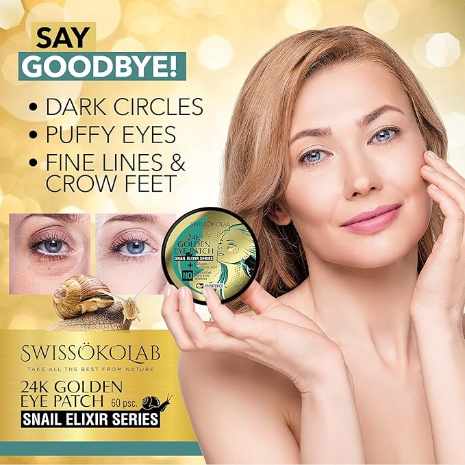 SWISSÖKOLAB Under Eye Patches For Puffy Eyes 24k Gold Eye Mask Dark Circles And Puffiness Collagen Eye Gel Pads Moisturizing & Reducing Wrinkles Anti-Aging Hyaluronic Acid (Snail Series)