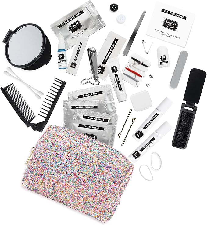 Pinch Provisions Shemergency Kit for Her, 40 Emergency Essential Items, Compact, Multi-Functional Pouch, Gift for Women, Birthday, Bachelorette Parties, and More!