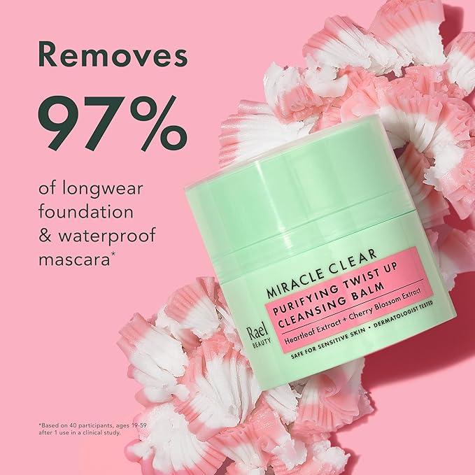 Rael Miracle Clear Cleansing Balm – Makeup Remover, Twist-Up Face Cleanser, Double Cleanse, Non-Comedogenic, with Rice Bran & Jojoba Oils, Vegan, Korean Skin Care, All Skin Types (1.69 fl oz)