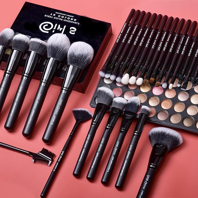 29pcs Black Professional Makeup Brush Set Kabuki Powder Concealers Eye shadows Blush Eyeliner Eyebrow Contour Eye blending Brushes (29pcs brush+black barrel)