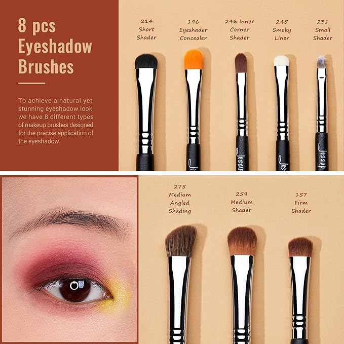 Jessup Eye Makeup Brushes Set Professonal 28pcs Premium Synthetic Eyeshadow Brush Eyeliner Brush Eyebrow Brush Blending Brush for Makeup Black T341