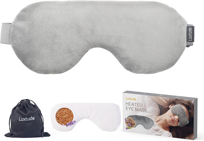 Luxtude Heated Eye Masks for Dry Eyes with Flaxseed & Lavender, Microwave Warm Eye Compress Moist Heat, Weighted Eye Mask for Sleeping, Hot Stye Eye Compress for Puffy Eyes, Dark Circles (Gray)