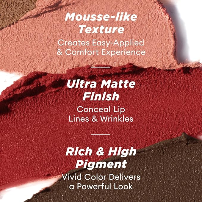ITY Velvet Matte Finish Lip Stain-Mousse Textured Lip Clay, Red Shade, Conceals Lip Lines, Rich Pigment Lip Tint Lipsticks,0.14 oz (4g) in Truffle, Ginger.