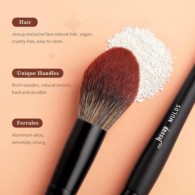 Jessup Large Face Makeup Brushes 3pcs, Premium Synthetic Powder Contour Highlighter Brush, Phantom Black T274