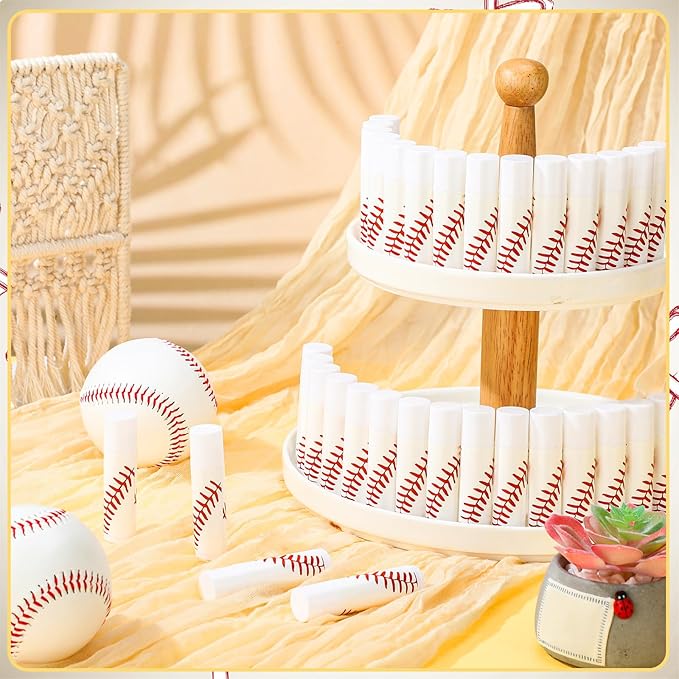 144 Pcs Baseball Lip Balm Hand Cream Set Baseball Party Supply, Include 36 Baseball Lip Balm 36 Moisturizing Hand Cream 36 Baseball Bag 36 Baseball Card and Rope for Baseball Accessories Gifts