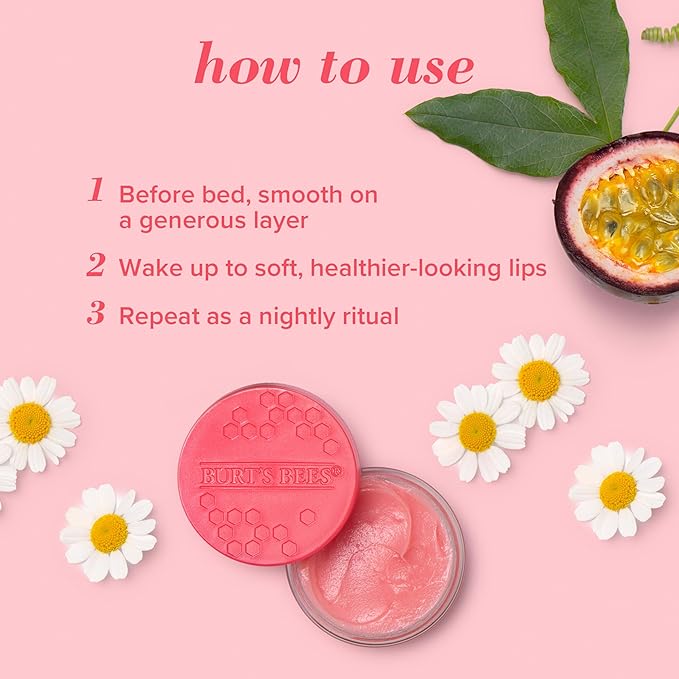 Burt's Bees Lip Mask Set- Overnight Intensive Treatment Revives & Nourishes for All Day Hydration, College Back to School Dorm Essentials, Passion Fruit & Chamomile, Sweet Mint & Lemon Sorbet