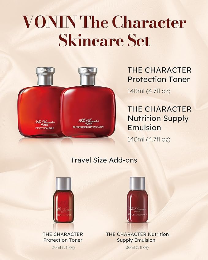 The Character Set (11.5fl oz) - Daily Skincare Kit for Men's Skin Protection & Rejuvenation by LG Beauty. Toner, Emulsion with Woody Musk Scent.