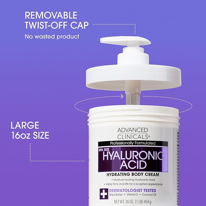 Advanced Clinicals Hyaluronic Acid Body Lotion & Face Moisturizer W/Vitamin E | Hydrating Dry Skin Firming Lotion Minimizes Look Of Wrinkles, Stretch Marks, & Crepey Skin | Skin Care Products, 2pc