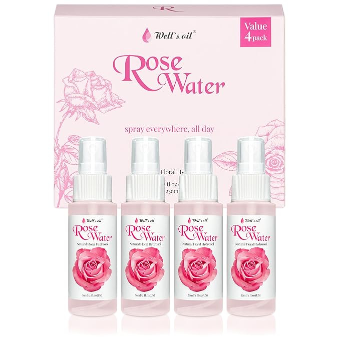 Well's Oil Rosewater Mist Spray (Pack of 4 * 2 Fl oz) – Hydrates, Soothes & Refreshes | 100% Natural | No Chemical | for All Skin and Hair Types