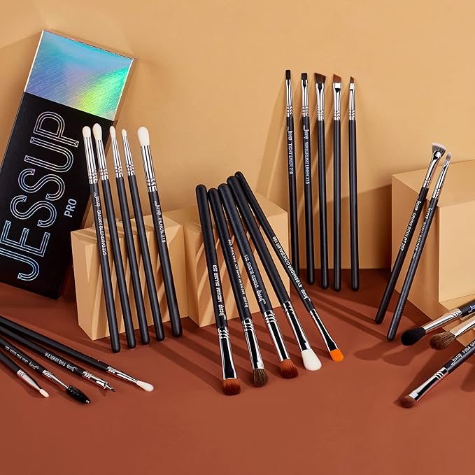 Jessup Eye Makeup Brushes Set Professonal 28pcs Premium Synthetic Eyeshadow Brush Eyeliner Brush Eyebrow Brush Blending Brush for Makeup Black T341