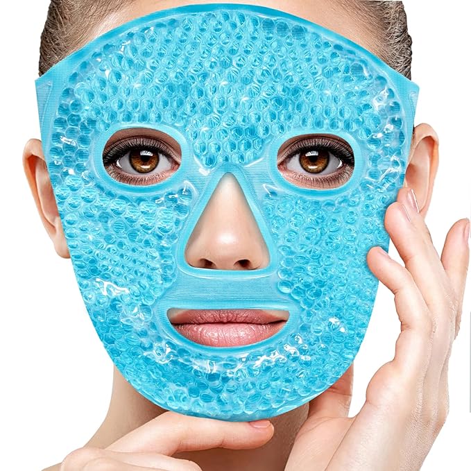 Ice Pack Face Eye Mask for Dark Circles and Puffiness,Gel Cold Cooling Face Mask for Migraines, Headache, Stress and Relaxation (Blue)