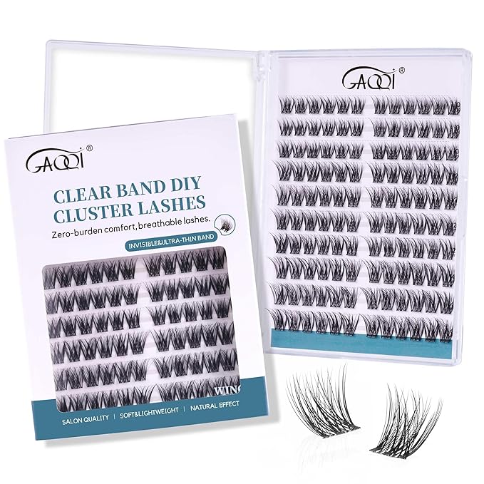 GAQQI Lash Clusters Volume & Wispy Eyelash Clusters 10-14mm Cluster Lashes 120PCS, Cluster Eyelash Extensions C Curl, Ultra-thin & Soft Clear Band False Lashes Wide Band (WING)