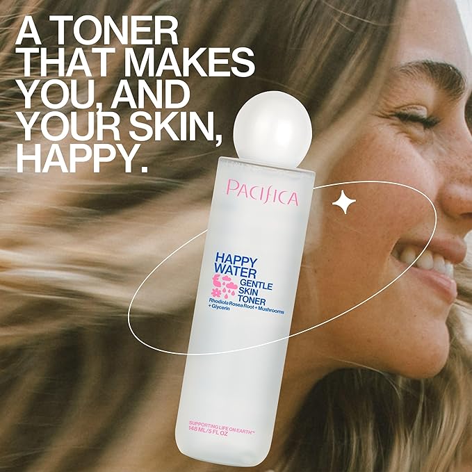 Pacifica Happy Water Hydrating Facial Toner Mist – Vegan Ceramides, Hyaluronic Acid & Electrolytes, Refreshing & Calming for Balanced Skin, Clean Beauty, Vegan, Cruelty-Free, All Skin Types, 4 oz