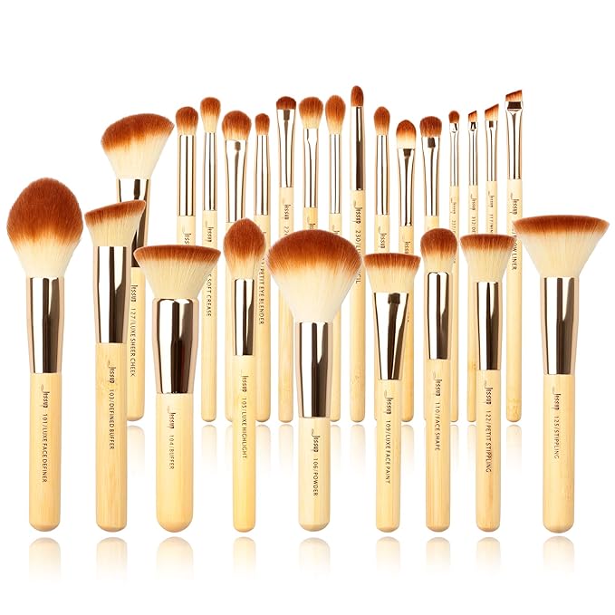 Jessup Professional Bamboo Makeup Brushes, Premium Synthetic Foundation Powder Concealer Blush Highlight Eye Blending Cosmetic Brush Set 25pcs T135