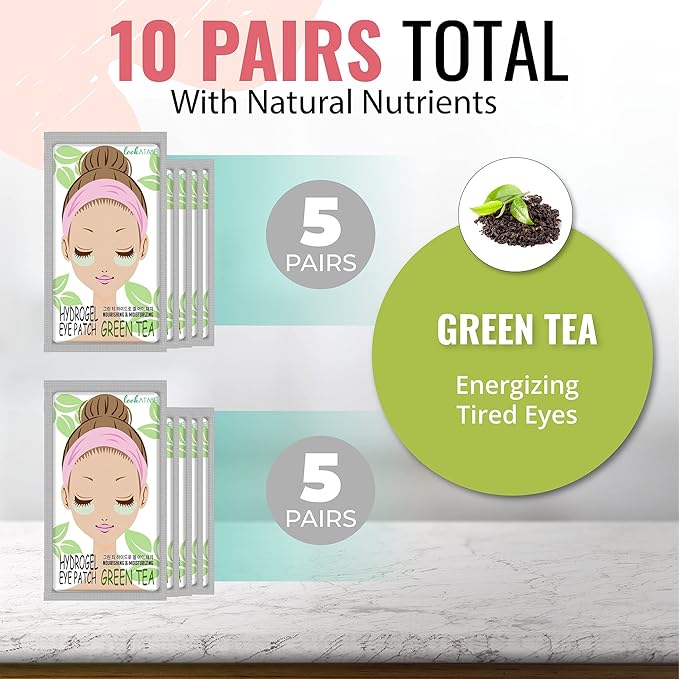 Look At Me Under Eye Patches (10 Pairs). Korean Skin Care Green Tea Hydrogel Eye Patch/Eye Pads. Dark Circle Remover and Collagen Eye Mask for Puffy Eyes. Gel Under Eye Brightener/Eye Depuffer