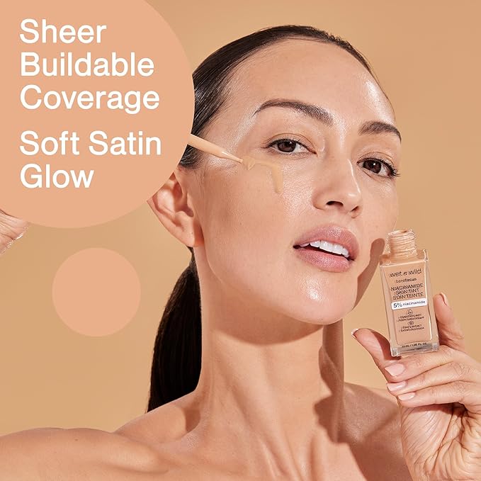 wet n wild Bare Focus Skin Tint, 5% Niacinamide Enriched, Buildable Sheer Lightweight Coverage, Natural Radiant Finish, Hyaluronic & Vitamin Hydration Boost, Cruelty-Free & Vegan - Light