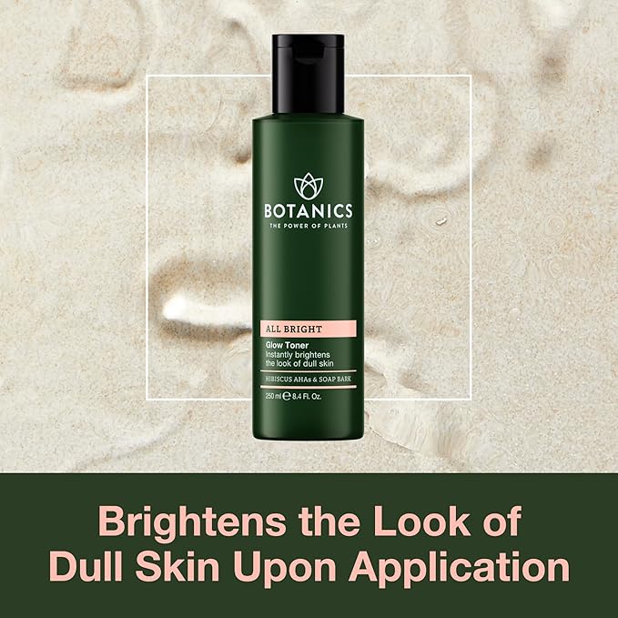 Botanics Glow Toner for Face - Enriched with Hibiscus AHA Exfoliant & Soap Bark - Non-Drying - Vegan and Cruelty-Free Face Toner for Women & Men (8.4 Fl Oz)