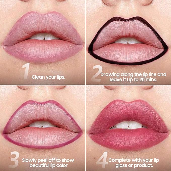 Peel Off Lip Liner Stain - Non-Stick Cup Lip Comfortable Vivid Color Peel Lip Stain Transfer-Proof & Long - Wear, Create Beauty & Charming Lip Makeup For All Skin Types with All-Day (#03 Rose)