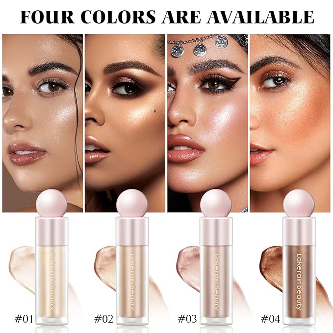 Liquid Highlighter Makeup, Natural Silky Shimmer Finish Liquid Face Highlighter, Highly Pigmented, Lightweight, Blendable, Soft Cream Highlighter For Face (#01 White Gold Shimmer)