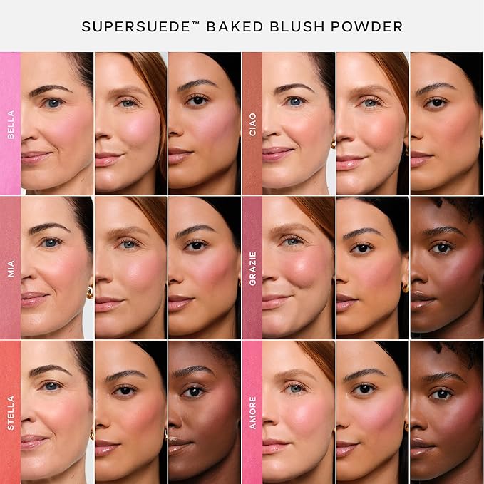 Saie SuperSuede Baked Blush - Talc-Free Powder Blush for All Day Wear - Enriched with Plant-Derived Squalane + Glycerin to Help Moisturize Dry Skin - Ciao (0.1 Ounce)