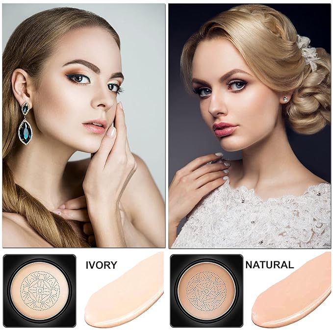 AWCCXMYM Mushroom Head Air Cushion CC Cream Foundation BB Cream Foundation Makeup Moisturizing CC Cream Liquid Foundation,Concealer Lasting Makeup Foundation Even Skin Tone Makeup Base Primer(Ivory)