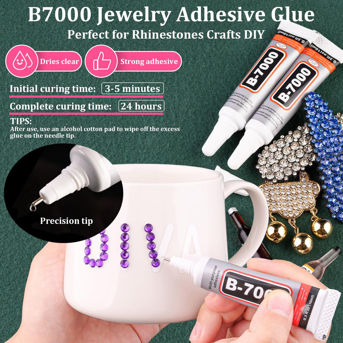 Resin Rhinestones for Crafting with B7000 Jewelry Glue, 1 Box Dark Violet Flatback Crystals with 3Pcs 10ml Glue for Bedazzling Crafts DIY Nail Art Makeup，Non Hotfix Gems for Clothing Shoes