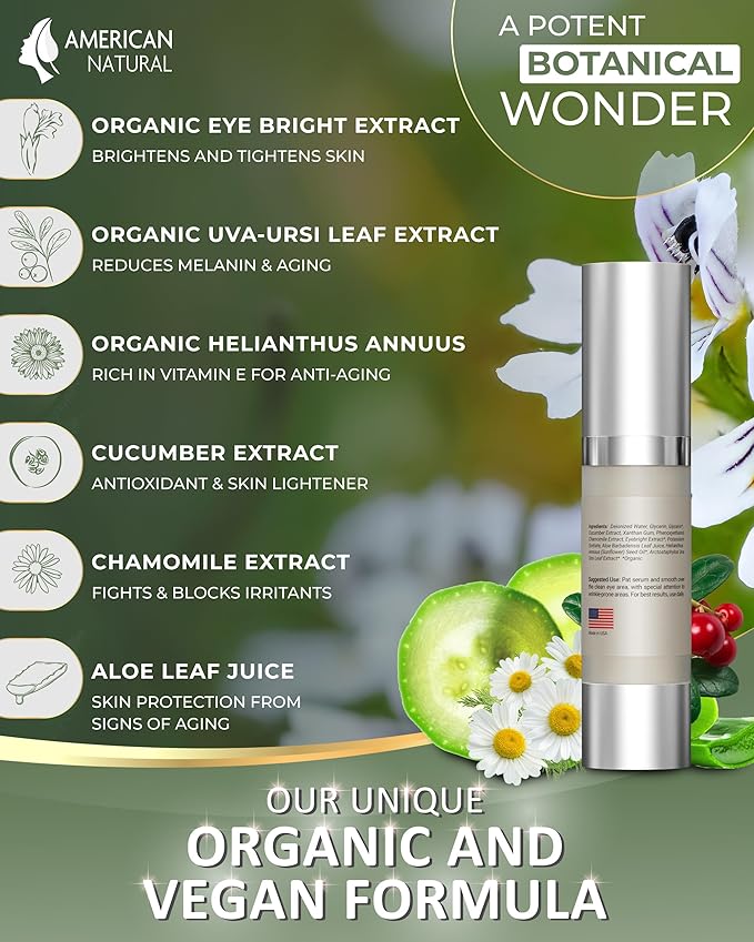 Blend Organic Eye Serum For Bags Under Eyes - Dark Eye Circle Remover with Eyebright Extract - Under Eye Serum For Dark Circles and Puffiness - Anti Aging Eye Cream For Women (0.5Oz)