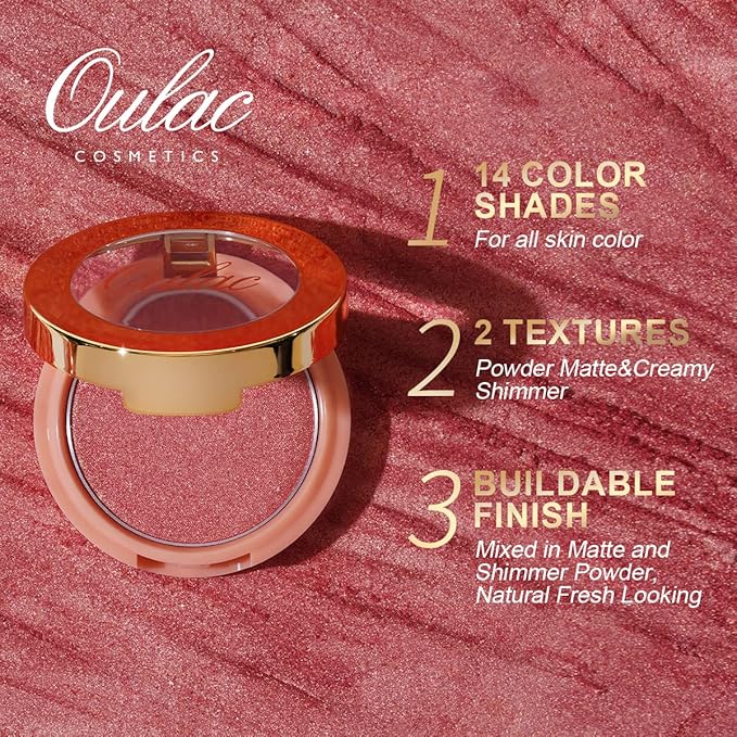 Oulac Plummy Brown Blush Makeup Powder| Rich Color Cream Blush Blendable| Natural Matte Tan Skin| Vegan &Cruelty-Free | 02 Cheek to Cheek 4.8g