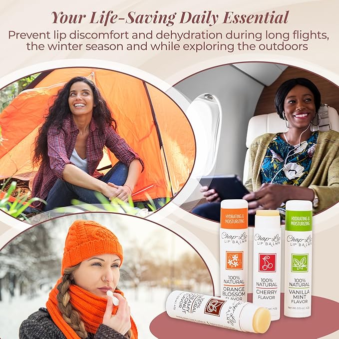 100% Natural Lip Balm Set, Hydrating and Moisturizing Beeswax Natural Flavor Assortment, Lip Moisturizer for Dry Lips, Cocoa Butter, Petroleum Free, 8 Count, 2 Pack