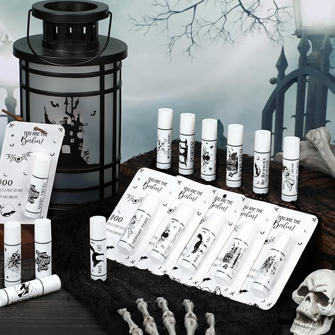 30 Pack Halloween Party Favors Bulk Skull Lip Balms Gifts Vintage Spooky Halloween Party Gifts Goodies Stuffers Small Thank You Gifts for Women Men Staff Coworkers Adults