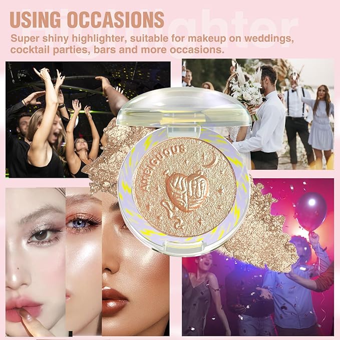 Glitter Sparkly Face Highlighter Makeup Palette Shimmer Radiant Glow Illuminator Iluminadores Palette 6g (02 Twilight Champagne)