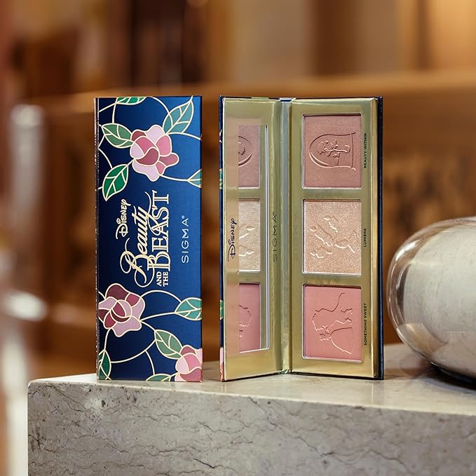 Sigma Beauty Cheek Palette – Disney’s Beauty and the Beast Pink Blush and Highlighter Makeup Palette - Smooth, Buttery Soft Pressed Powder with a Clean Formula and Long-Lasting Wear