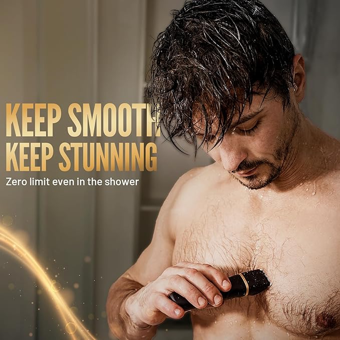 Electric Razor for Men, IPX7 Waterproof Versatile Shaver for Temple, Groin, Nose, Ear Hairs, Beard, Body Hair Trimmer for Men, Painless Grooming Kit with 2 Replaceable Ceramic Blade Heads
