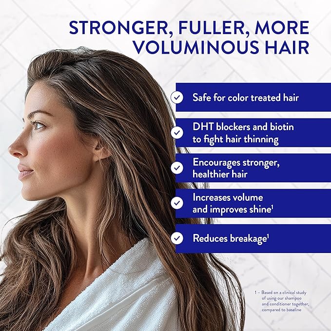 Routine Wellness Anti-Thinning Shampoo and Conditioner Set for Thinning Hair - Biotin DHT Blocker Women & Men - Color Safe Shampoo for Hair Loss & Healthier Hair - Unscented (Pack of 2)