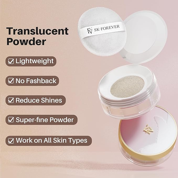 FV Translucent Powder Setting Powder, Oil-control & Long Lasting Loose Face Powder, Waterproof, Lightweight & Blurring Pores Finishing Powder, Talc-free Baking Powder Makeup, Translucent